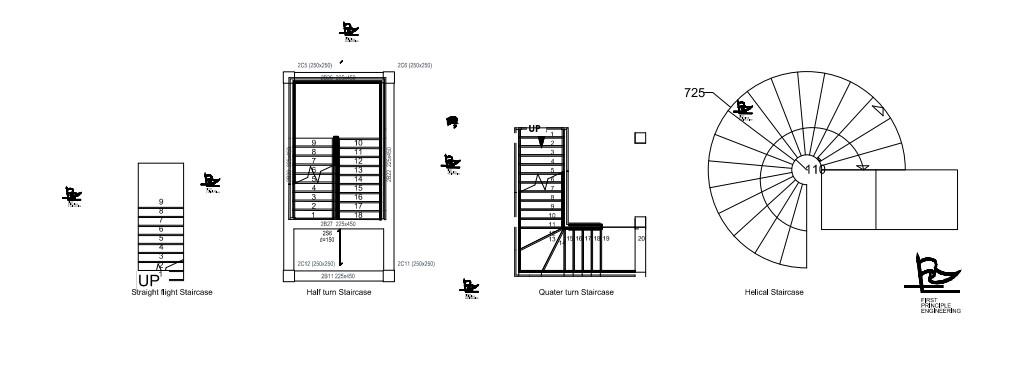 Plan view of different types of staircase