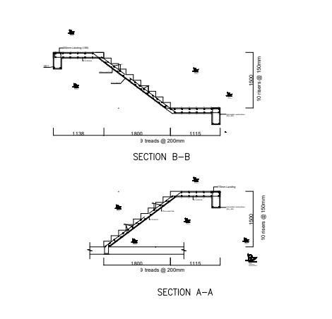 Detailing of half-turn staircase, section view